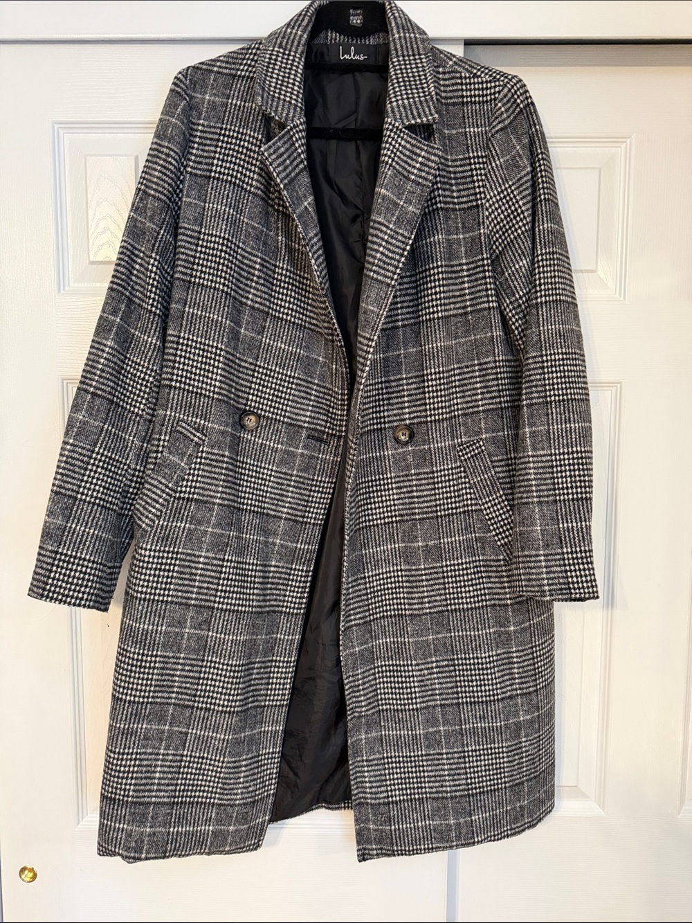 Lulu's Black & Gray Plaid Trench Coat